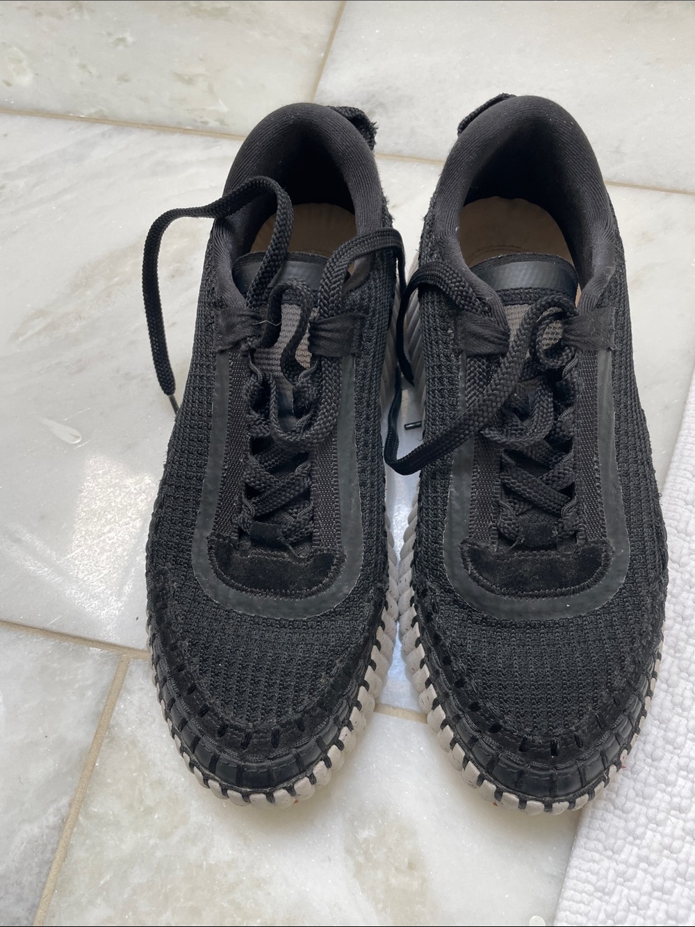 Chloe Black Knit Lace-Up Women's Sneakers